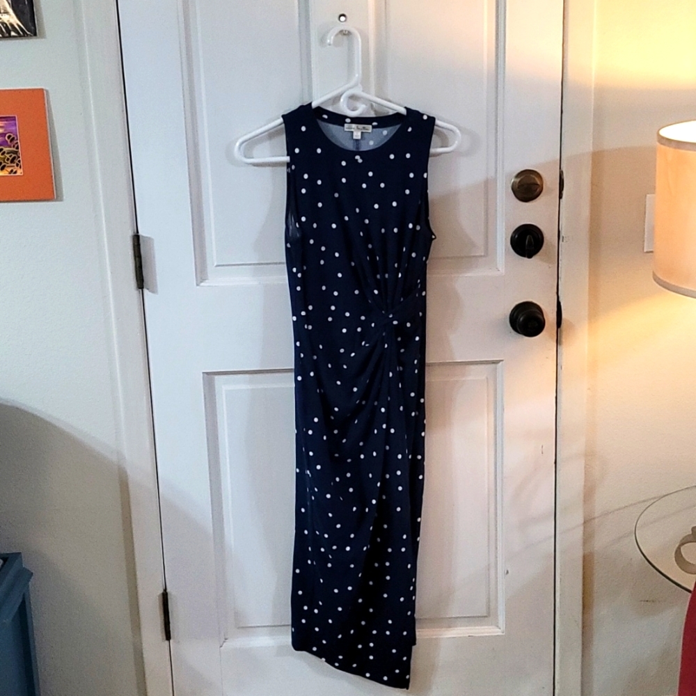 Blue and white polka dot dress